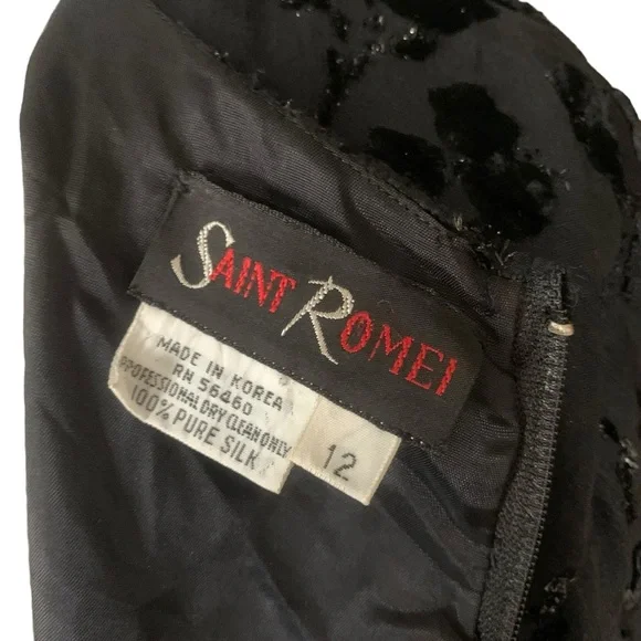 Vintage Saint Romei Black 100% pure Silk NWT  dress size 12 - Picture 9 of 9